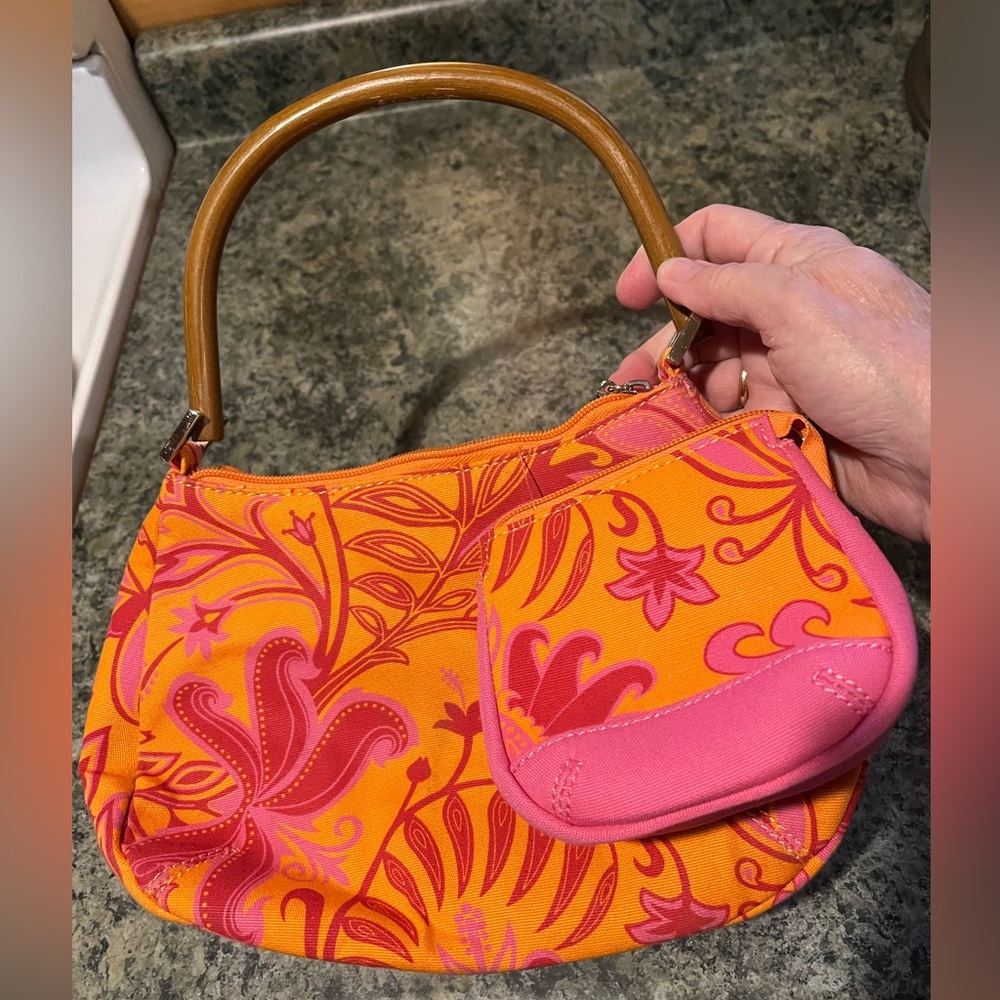Bath & Body Works Floral Pink and Orange Purse and Pouch